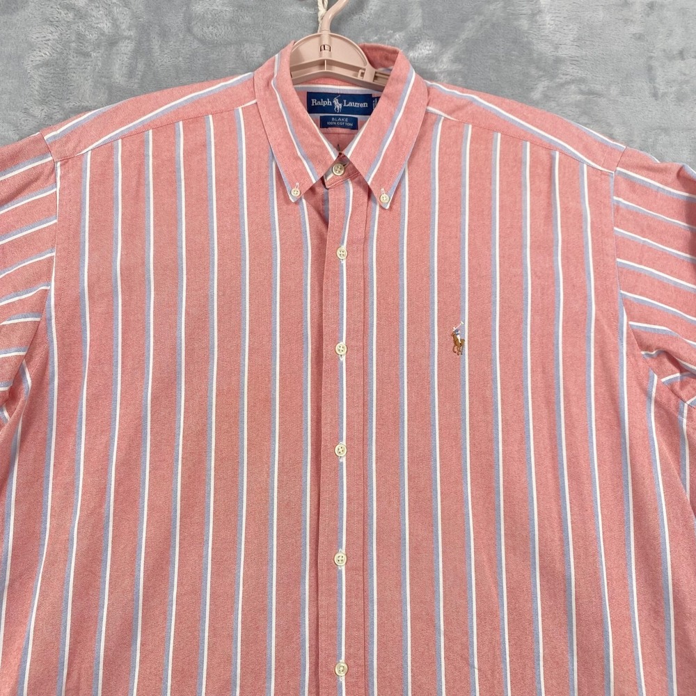 Polo Ralph Lauren Blake Shirt Mens Large Red/Pink Oxford Striped Flesh Pony